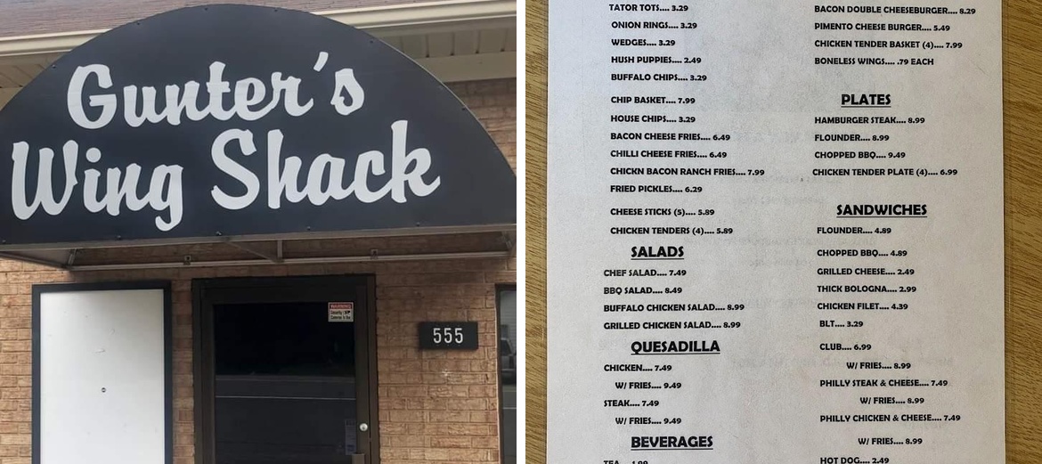 Gunter's Wing Shack Menu